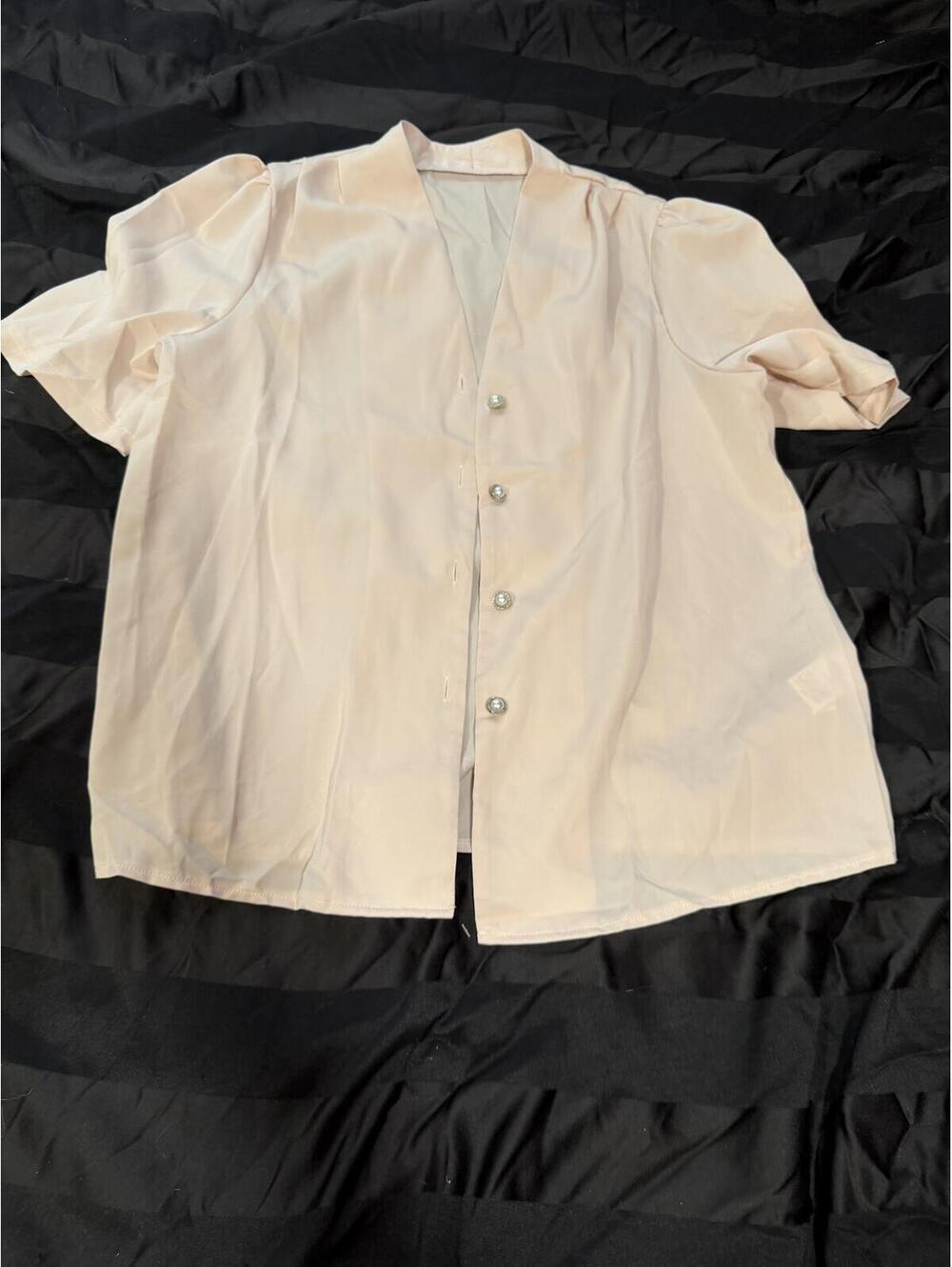 Light Pink Button-Up Blouse with Pearl Buttons‎